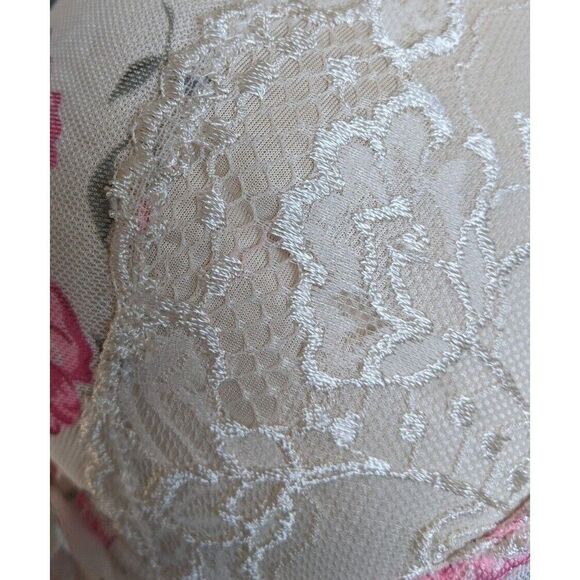 Black Fuchsia Lace Sheer Mesh Floral Button Snap Teddy Boho Preppy Large - Picture 9 of 12